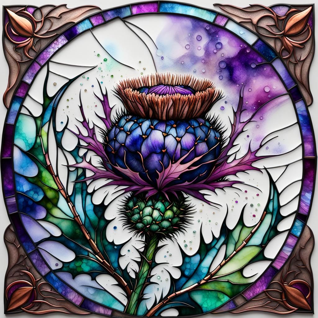 Thistle Art in Alcohol Inks and Foil