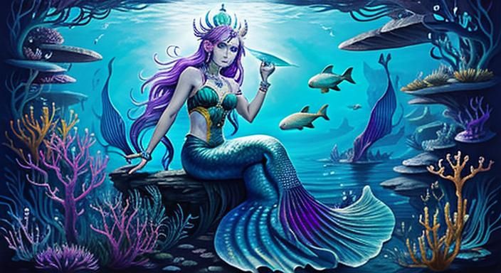 Biopunk Mermaid Goddess with Mechanical Augmentations