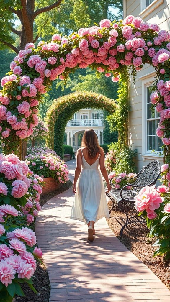 Sunlit Garden Path with Woman, Impressionistic Style
