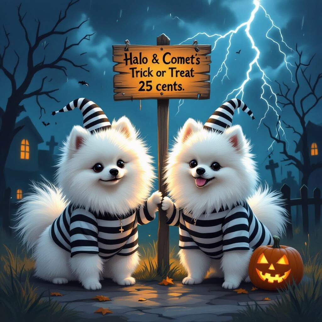 Pomeranians in Prisoner Outfits at Haunted Trick-or-Treat St...