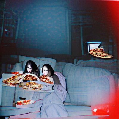 Horror Movie Night with Pizza: Digital Art