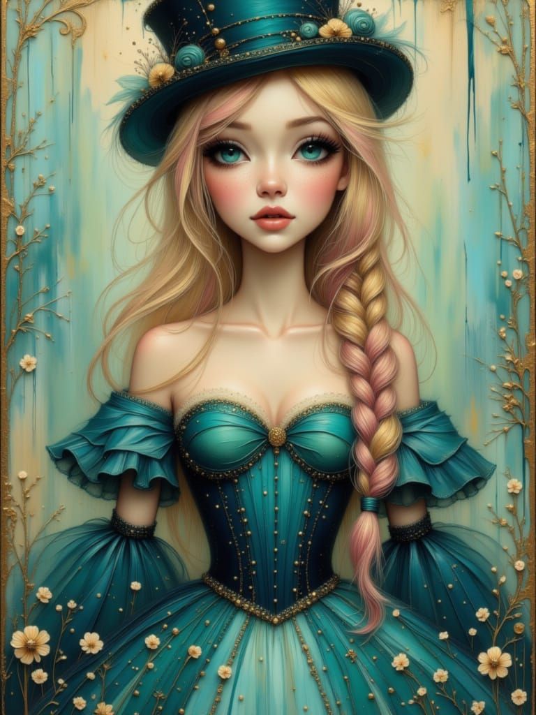 Beautiful Woman in Teal Corset Dress