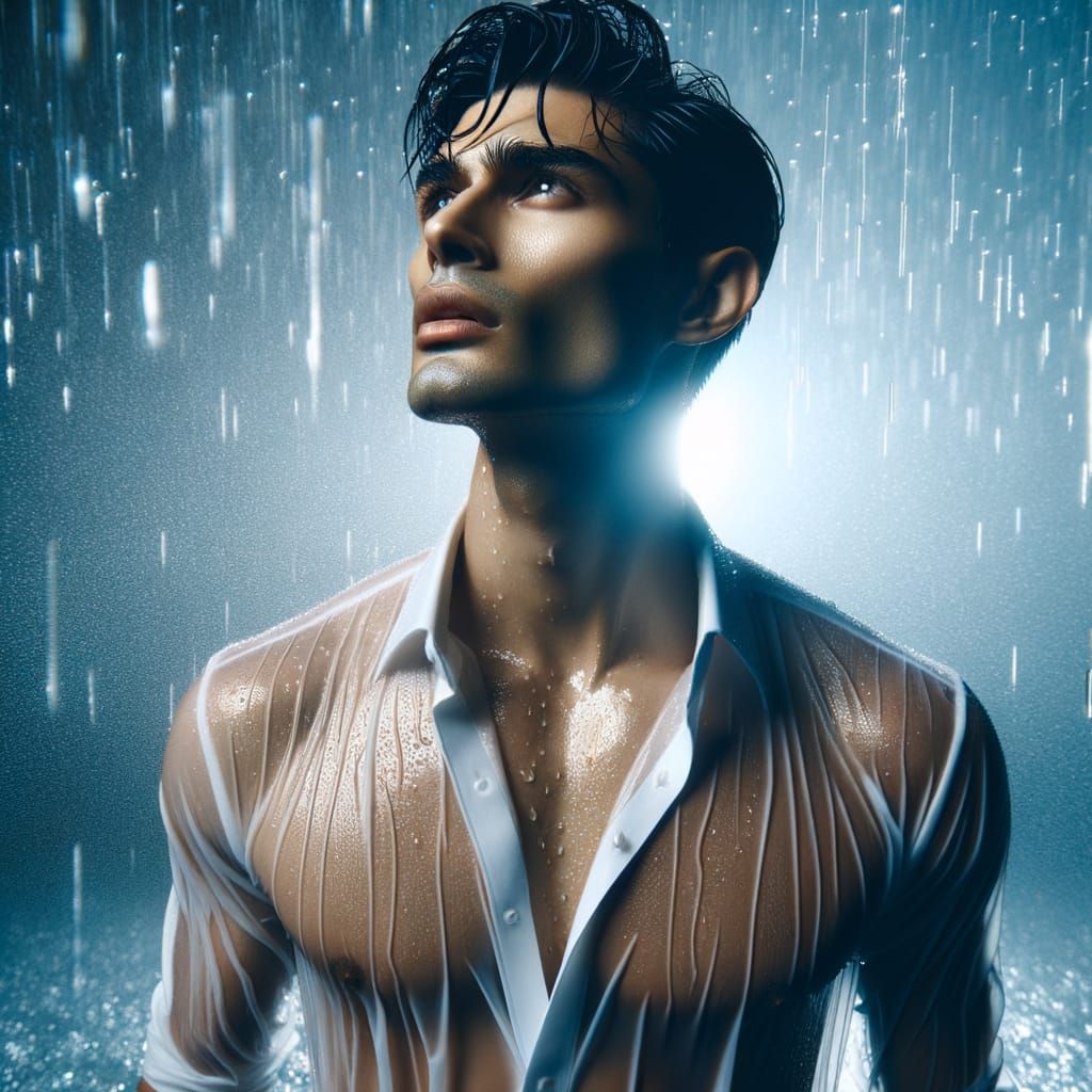 South Asian Model Soaked in Rain, Editorial Fashion