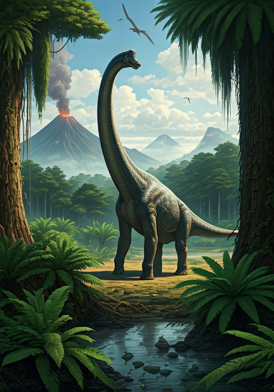Brachiosaurus Grazing in Lush Prehistoric Jungle