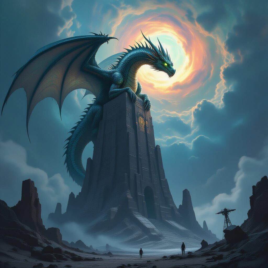 Ancient Dragon on Monolithic Structure in Nebula