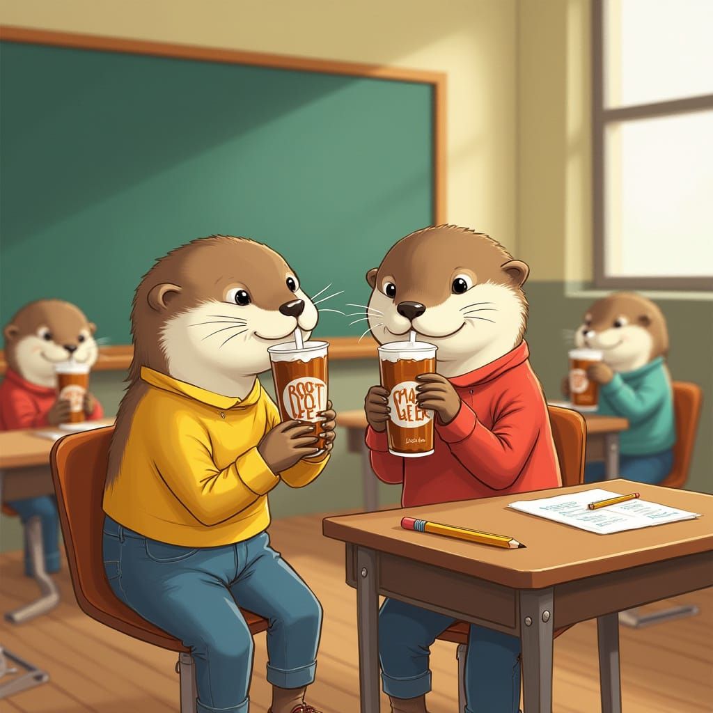 Whimsical River Otters Enjoy Root Beer Floats in a Charming ...