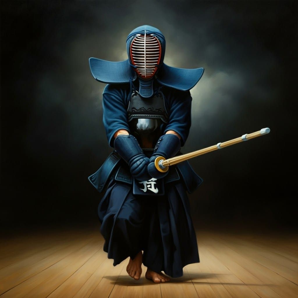Kendo Practitioner in Armor, Oil Painting