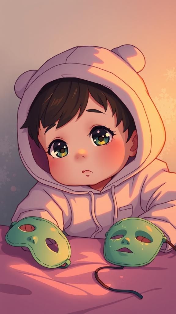 Child with Mask in Studio Trigger Anime Style