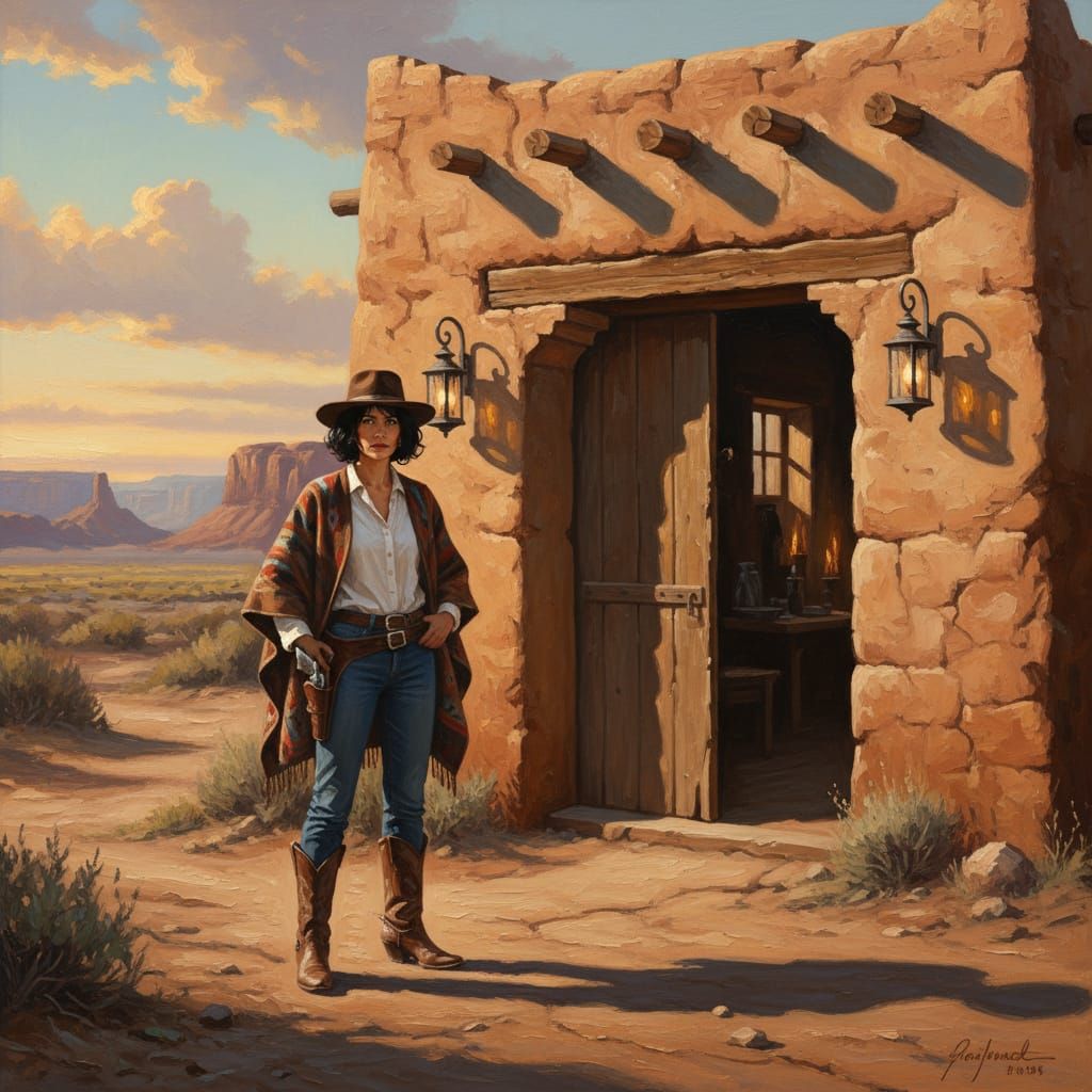 Spaghetti Western Woman at Adobe Cantina Entrance