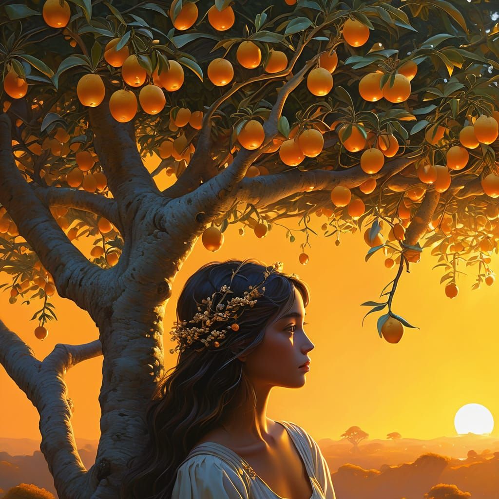 The Garden of Hesperides 
-Golden fruits carry the Secret of Eternity- 

Key words-notes: 
Fruits with a golden nuance l...