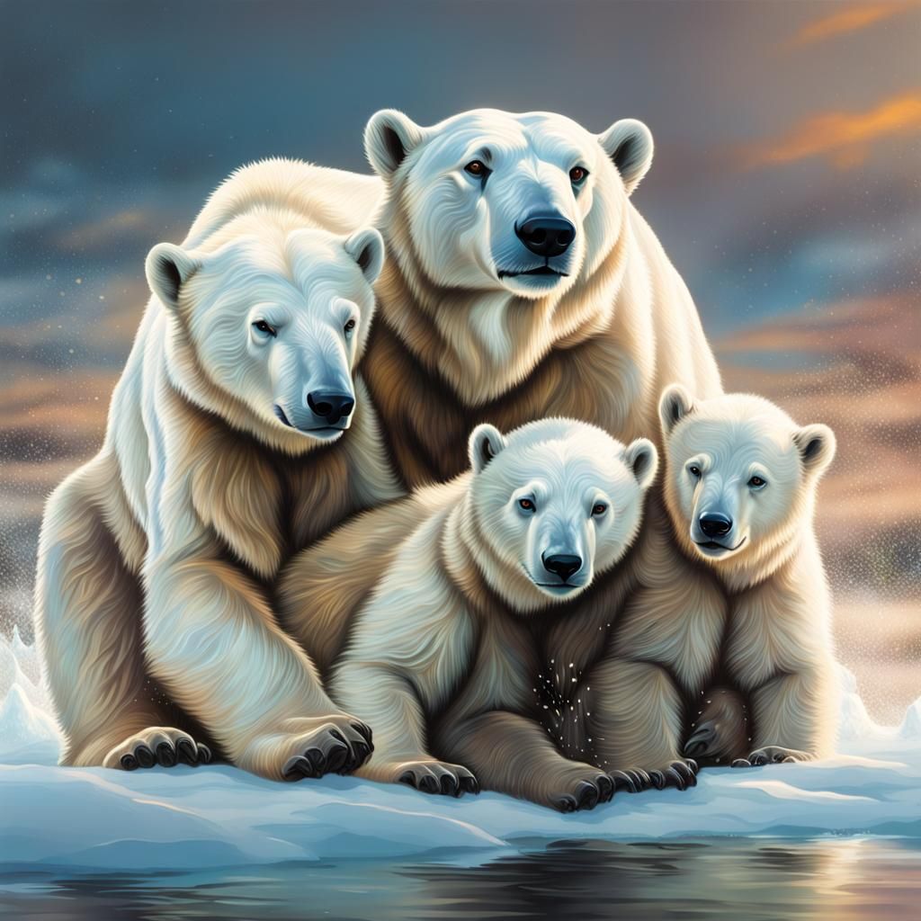 Polar Bear Cubs Playing: Hyperrealistic Splash Art