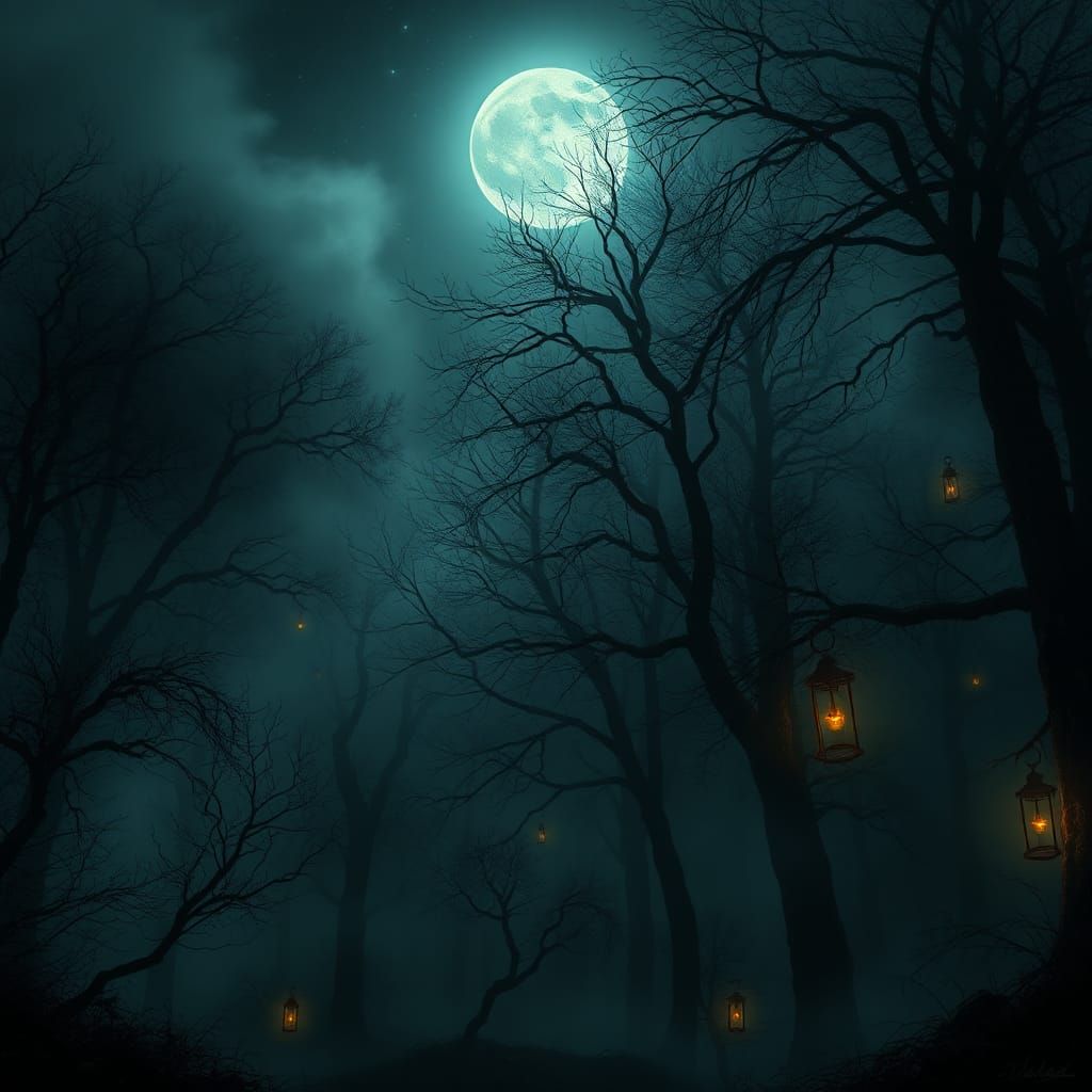 Mystical Moonlit Forest with Ethereal Fae Lights