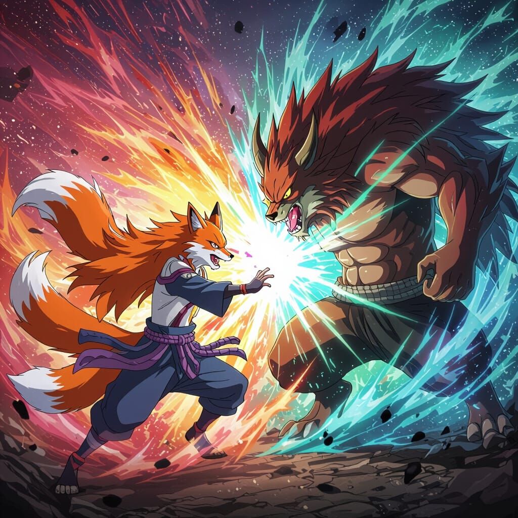 Nine-Tailed Fox vs Ten-Tailed Beast in Anime Battle