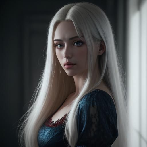 Platinum Blond Model in Red and Blue Lighting