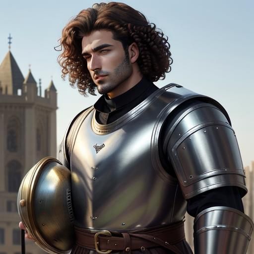 Handsome Medieval Man Holding Intricate Helmet