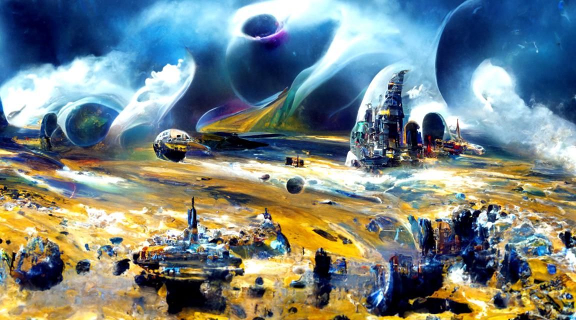 Vast Spacescape with Nebula and Space Station