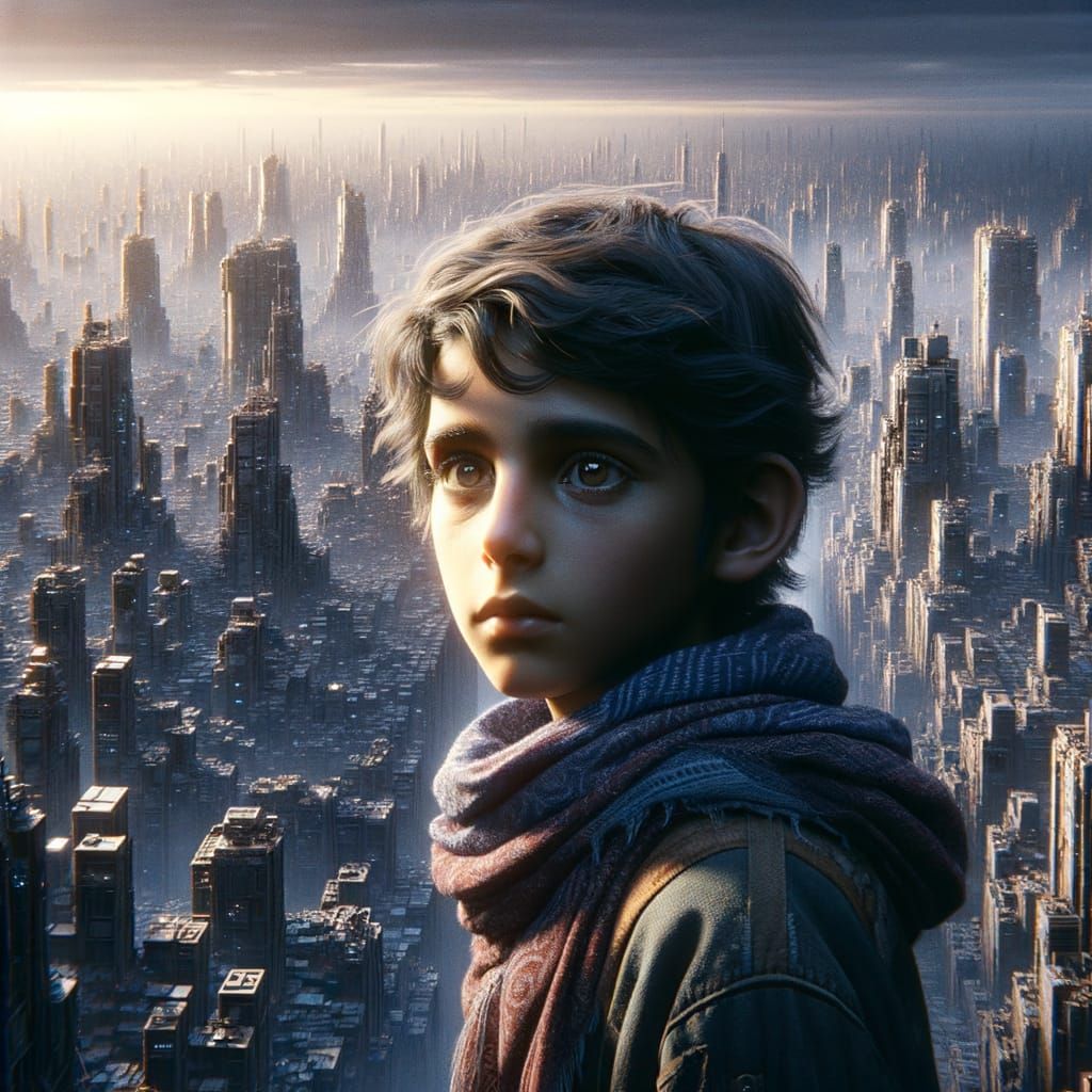 Lost Boy in Vast City: Ultra-Realistic Concept Art