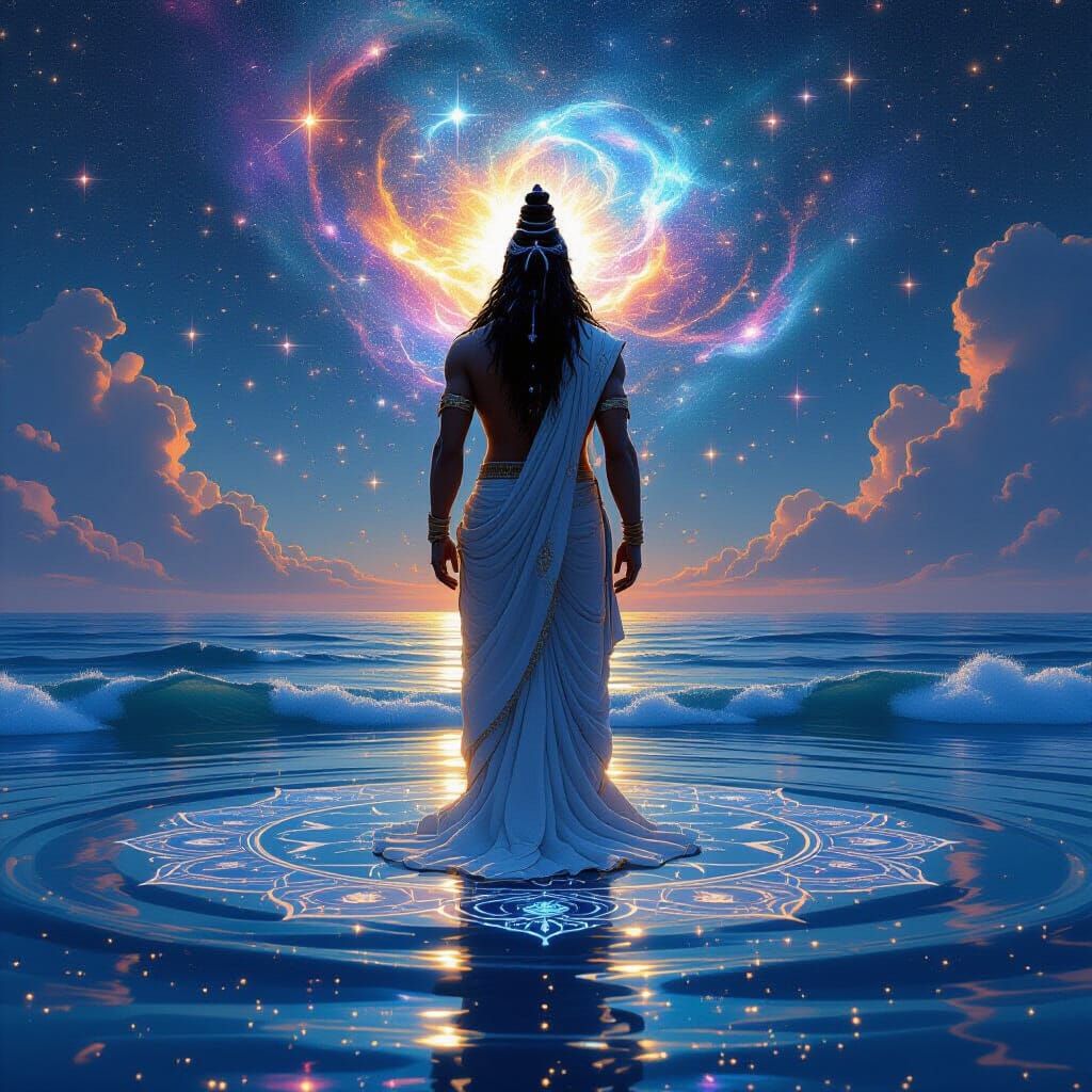 Shiva Reflects Cosmos in Ethereal Digital Art