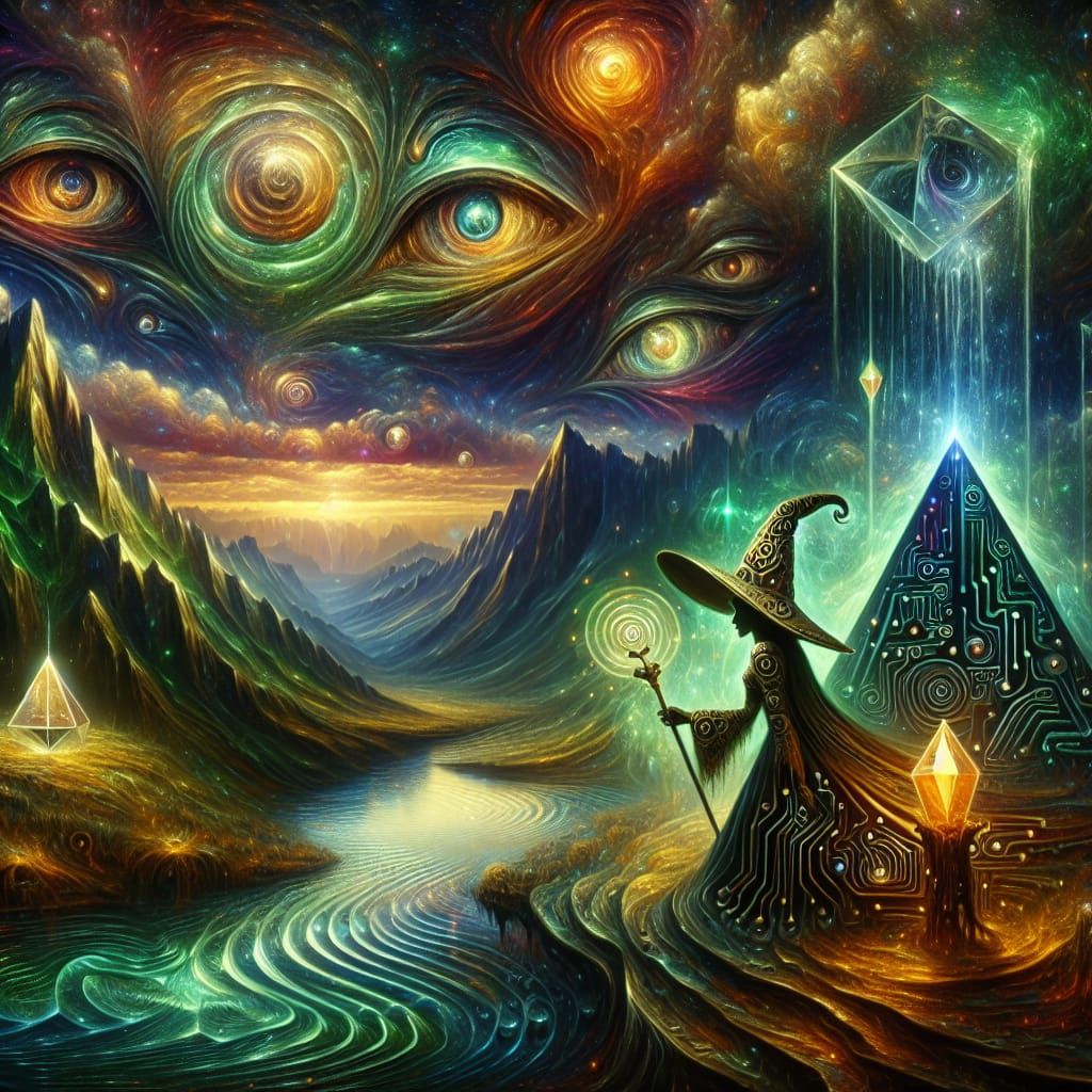 Cosmic Witch by Vortex Lake, Post-Impressionist Oil Painting