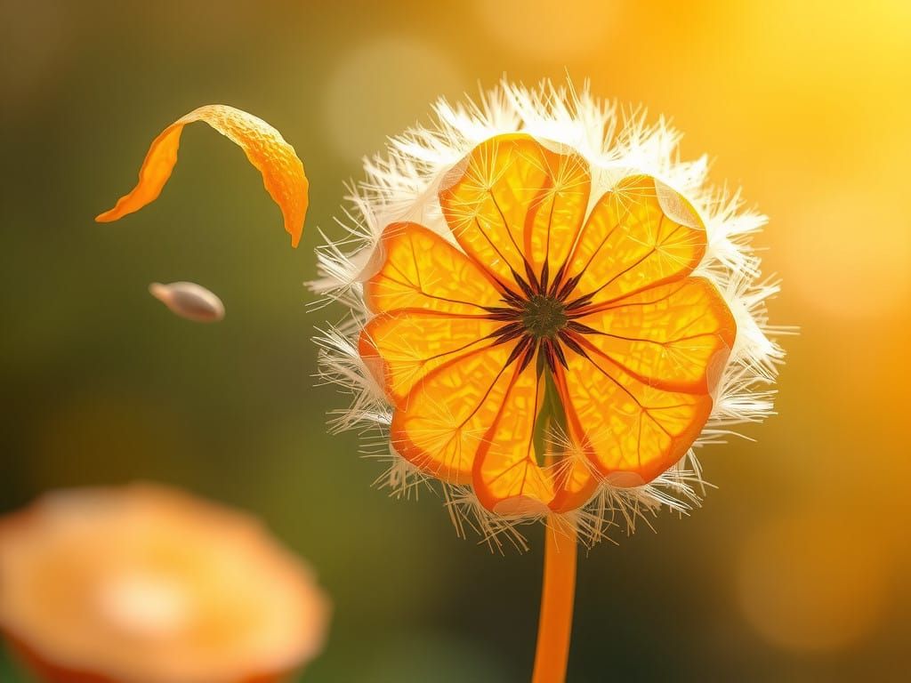 Whimsical Orange Dandelion Blooms in Dreamy Light