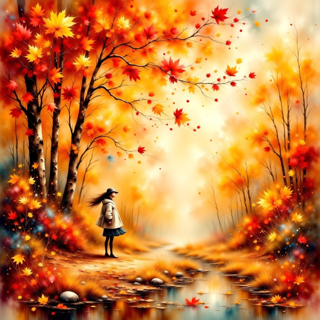 Autumn Alcohol Ink Swirls in Impressionist Style