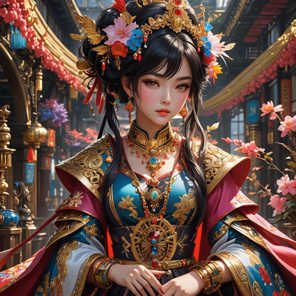 Hyperrealistic Woman in Elaborate Anime Style