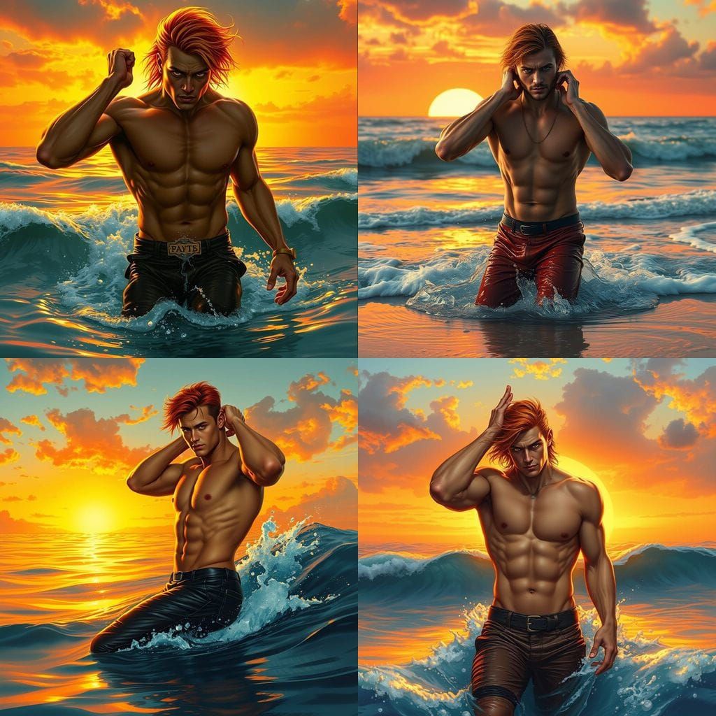 Demi-God Emerges from Ocean at Sunrise