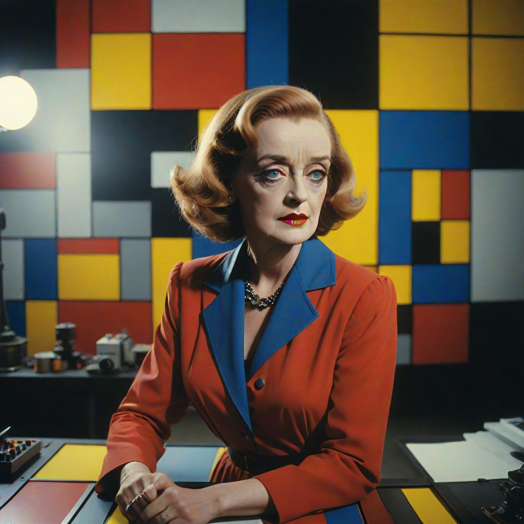 Vibrant Portrait of Bette Davis in De Stijl-Inspired Style