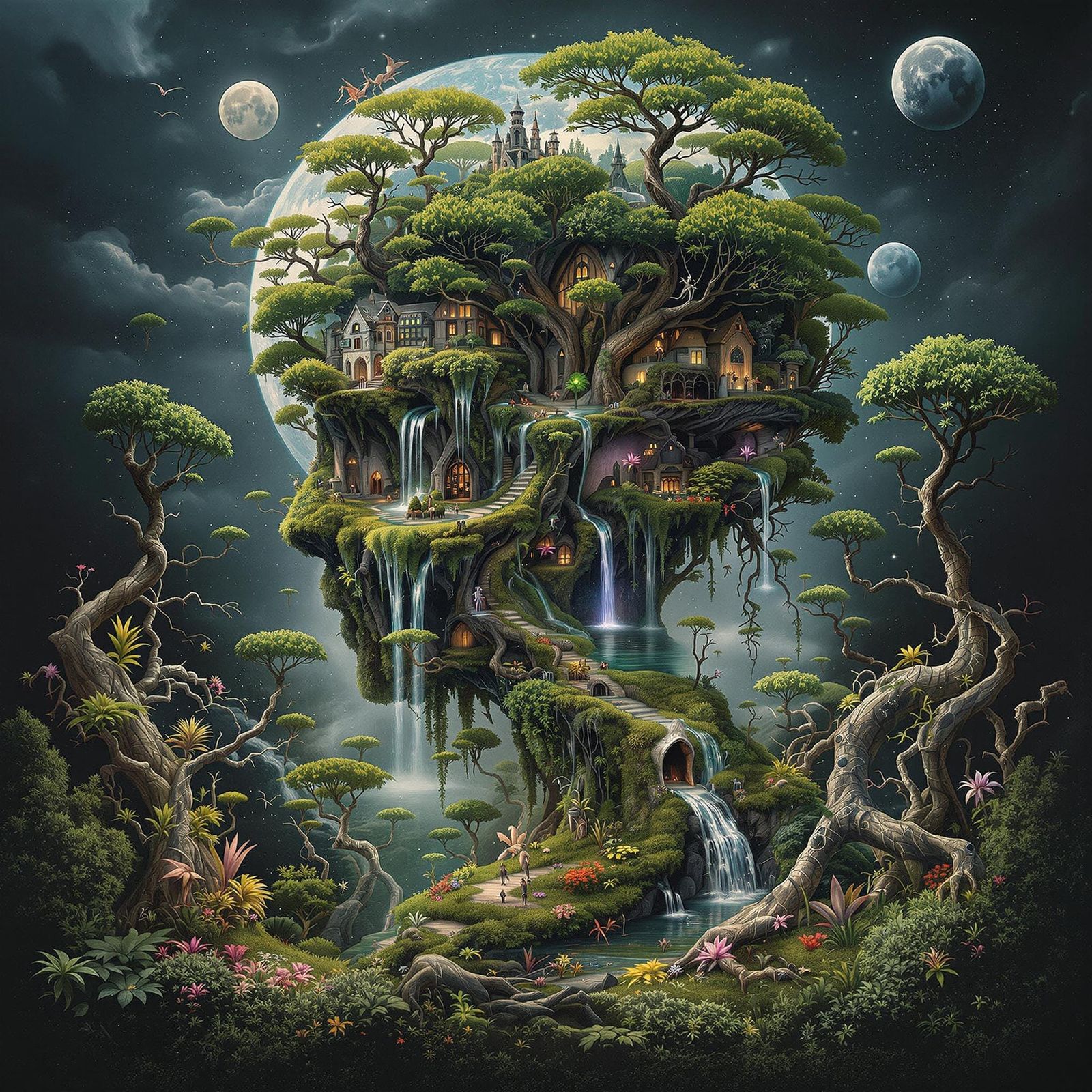 Surreal Landscape of a Fantasy Moon Kingdom