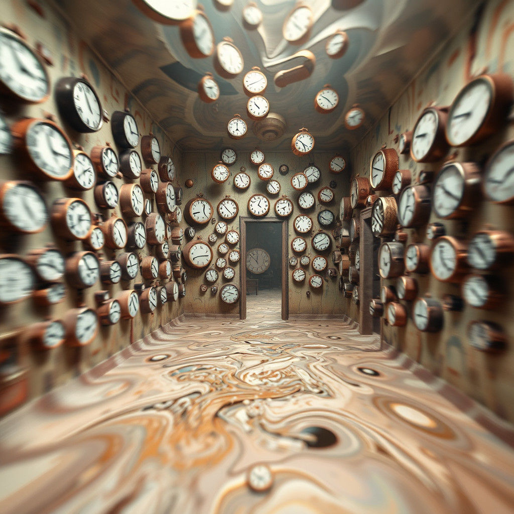 Surreal Melting Room with Distorted Clocks