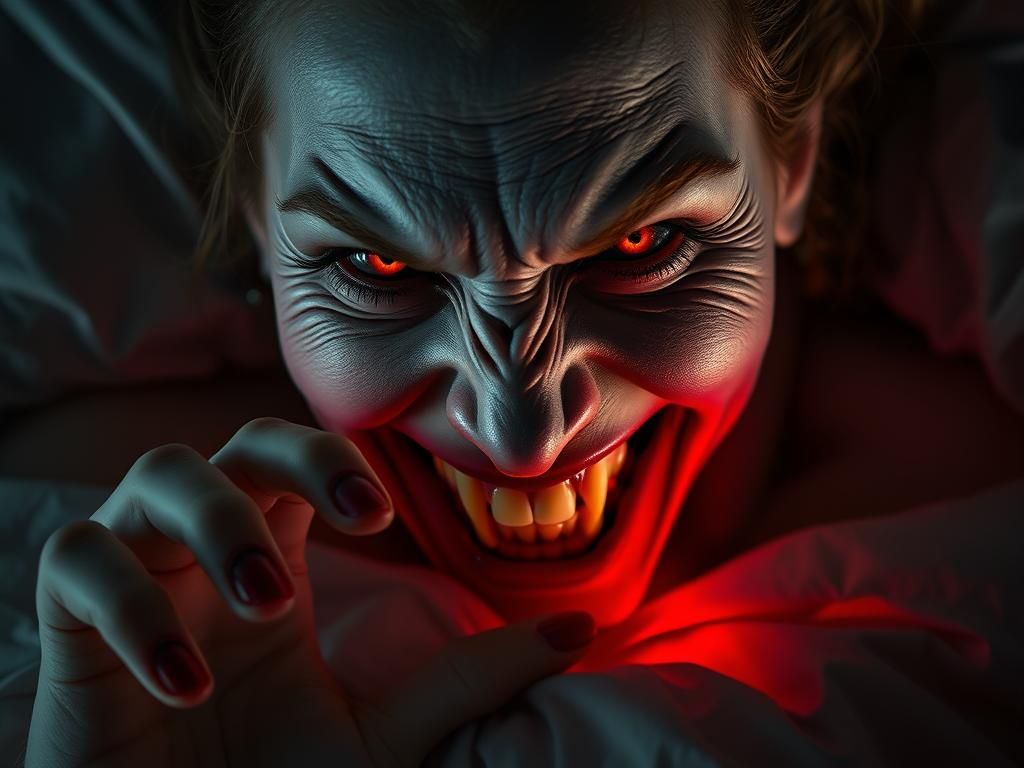 Eerie Woman with Glowing Eyes in Dark Illustration