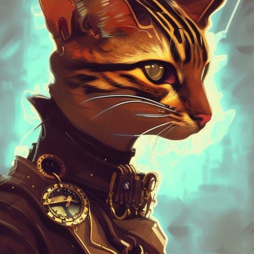 Steampunk Cat Portrait in Detailed Art Style
