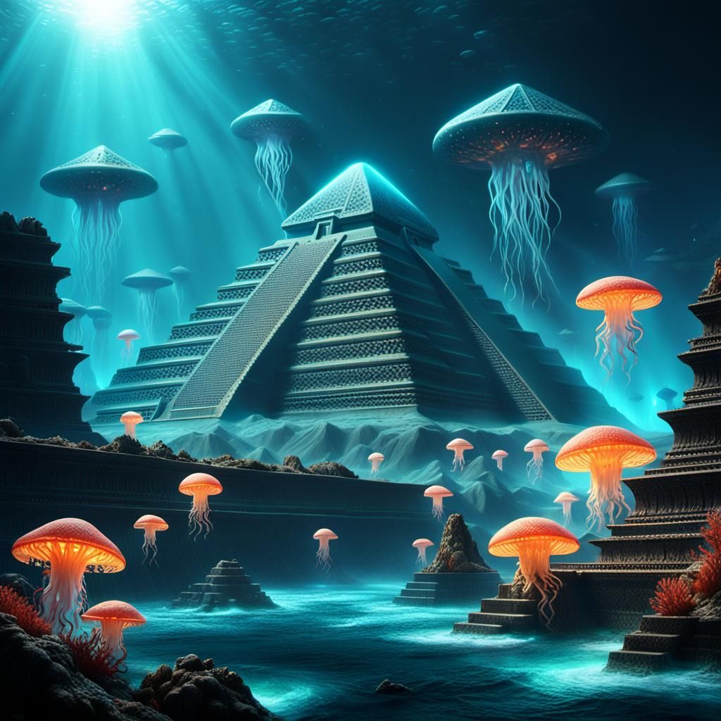 Ornate Alien Pyramid City in Ocean Depths
