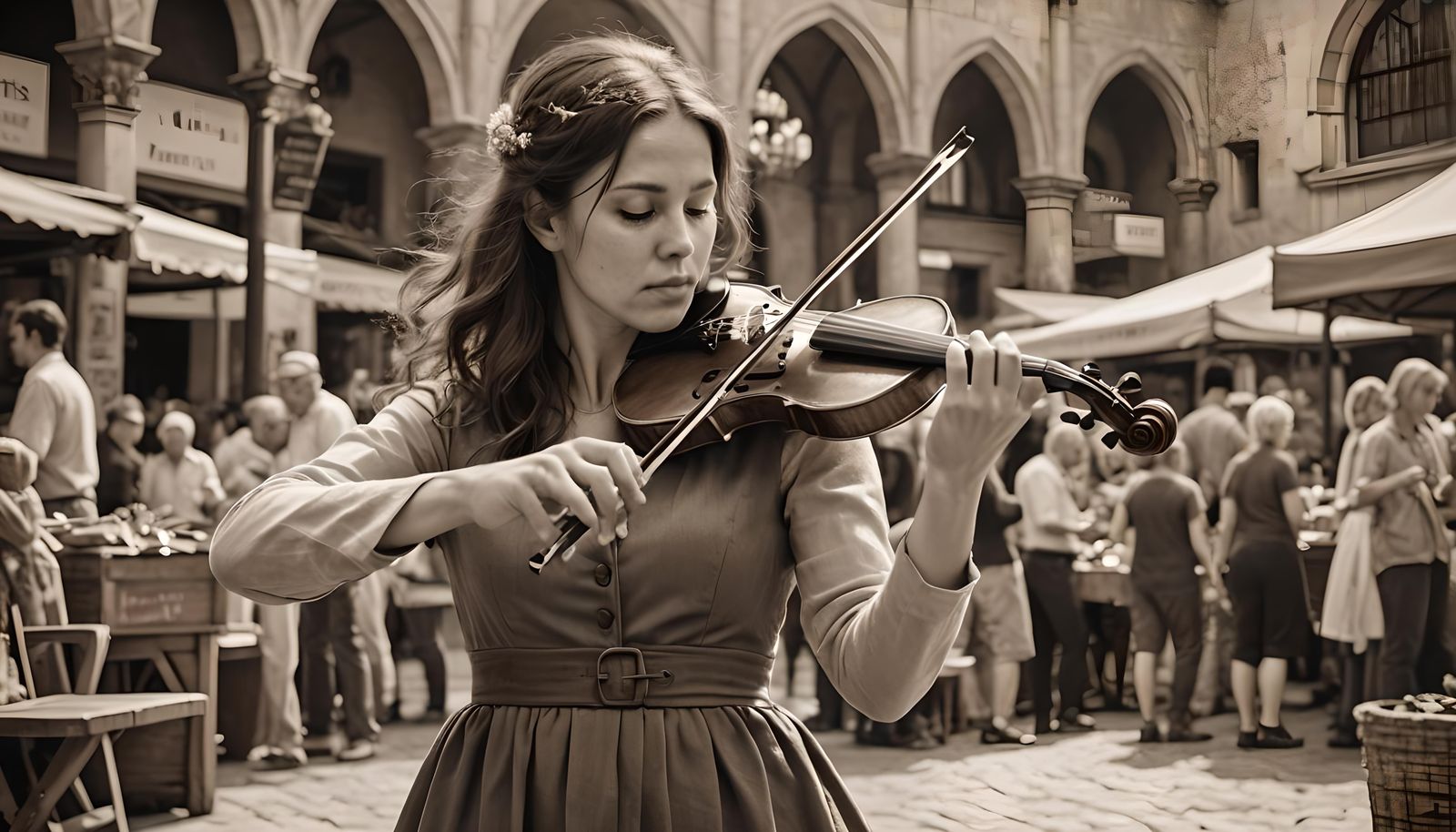 Monochrome Violinist in Sepia Marketplace