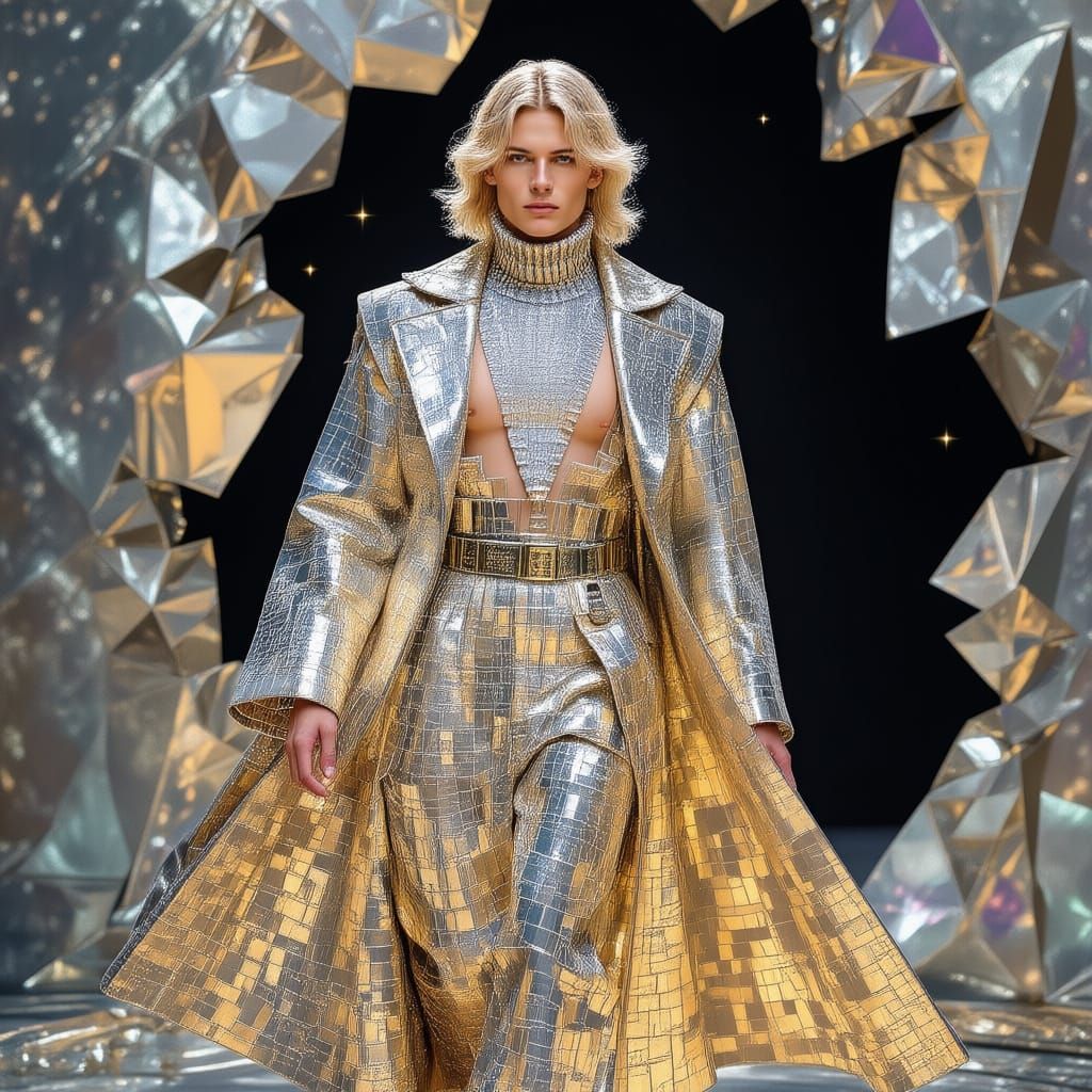 Ethereal Man Emerges From Torn Film, Metallic Robes