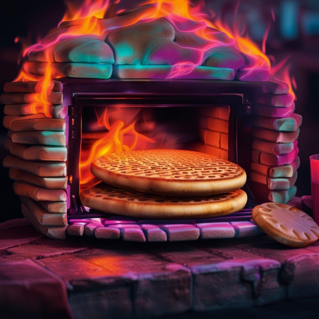 Family Toasting Crumpets by Fireplace in Synthwave Style