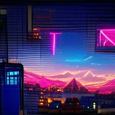 Synthwave Window View in Neon Retro Style