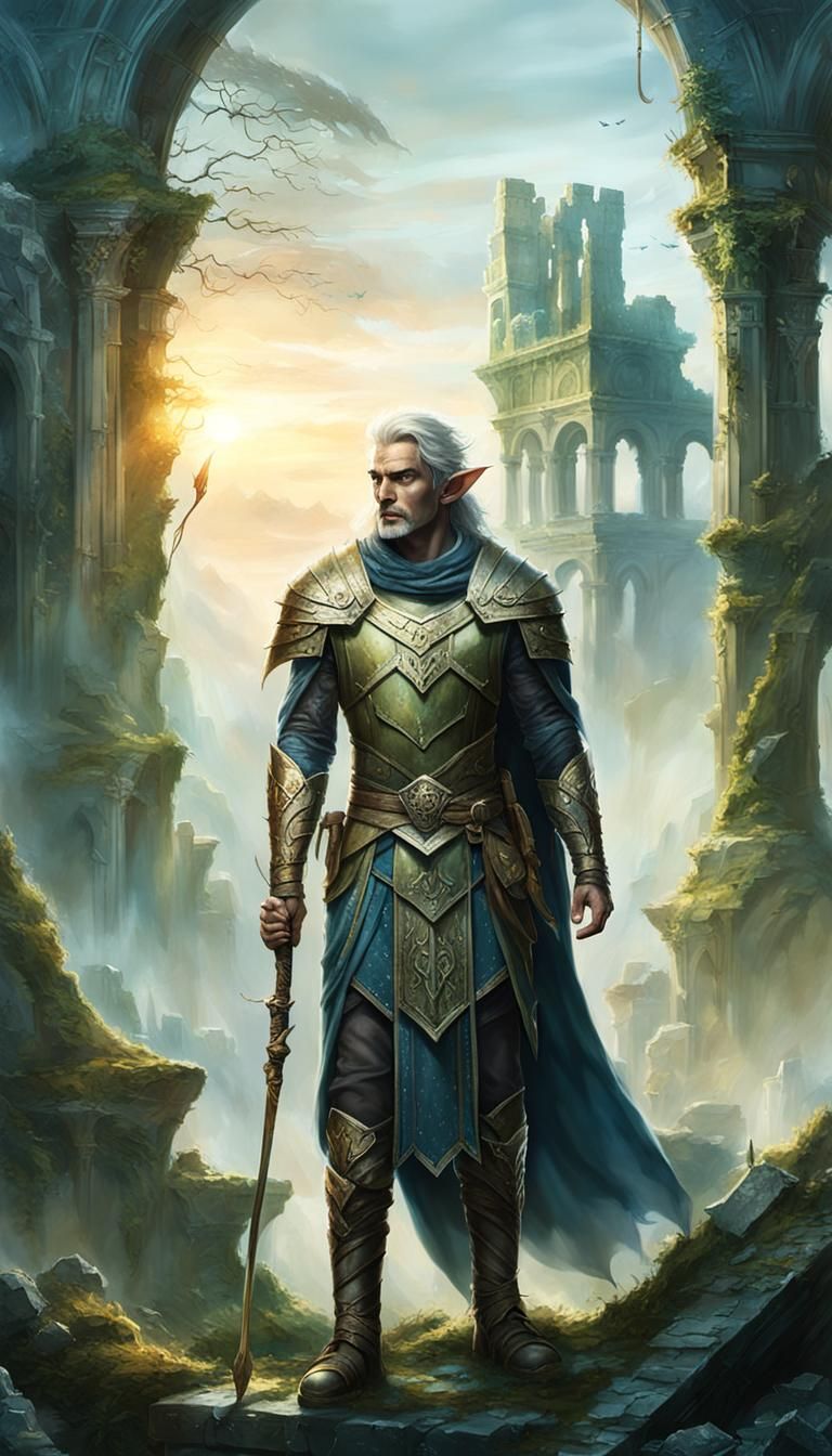 Ethereal Fantasy Elf in Golden Hour Ruins