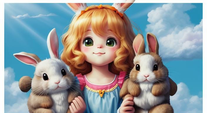 Cute Cartoon Bunnies in Heavenly Sunshine