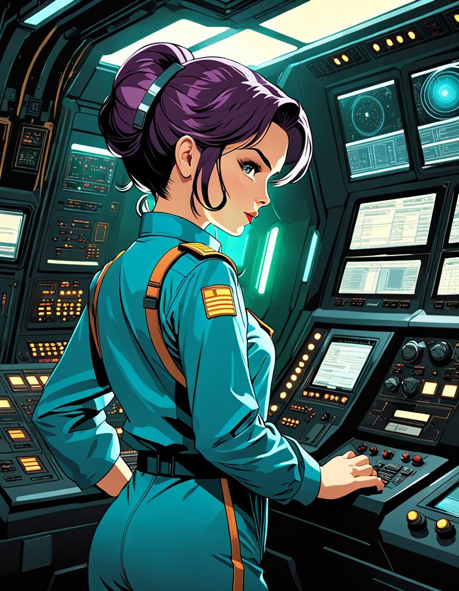 Dynamic Starship Engineer in Retro Sci-Fi Style