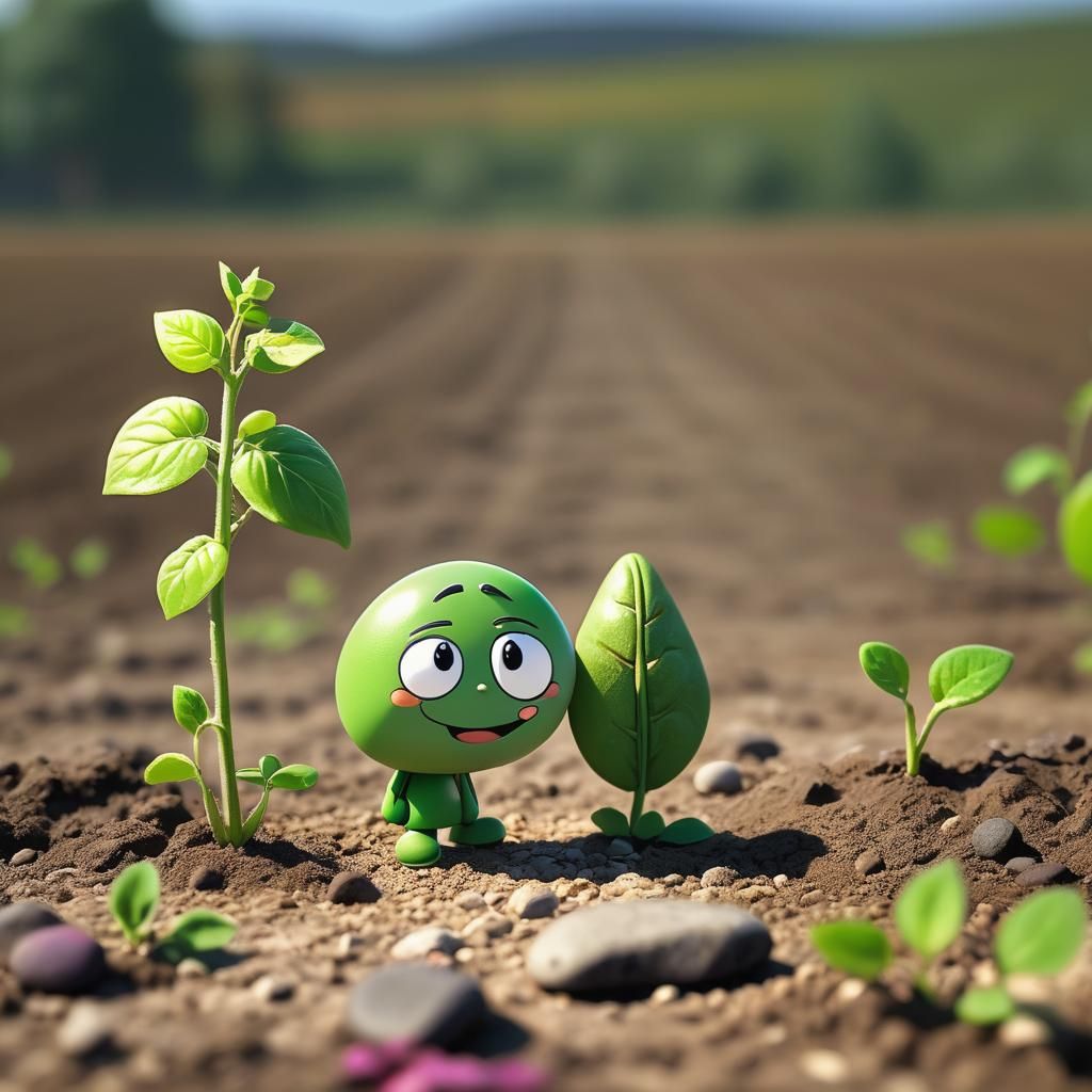 Sad Soybean Character in Field, Ultra Resolution