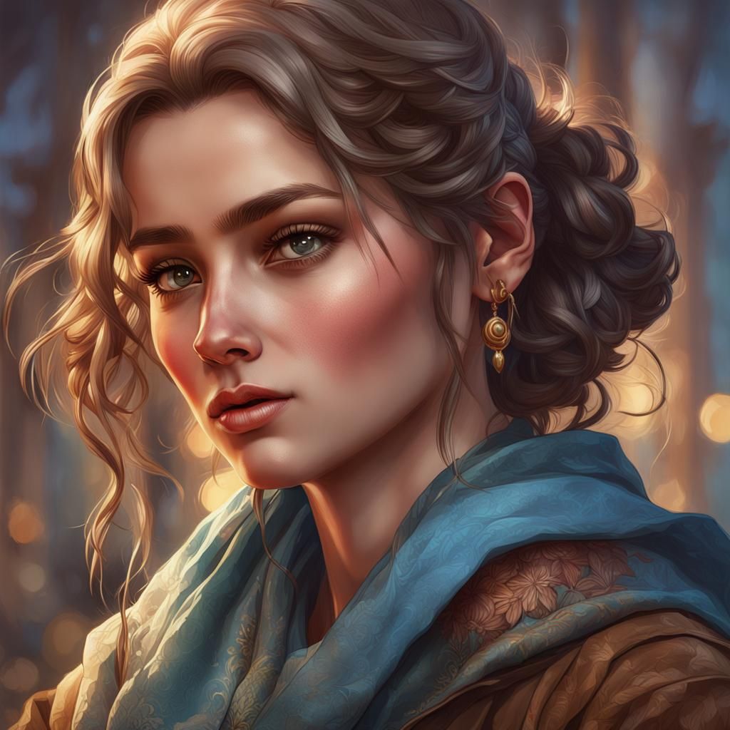 Portrait of Pretty Young Woman in Art Nouveau Style