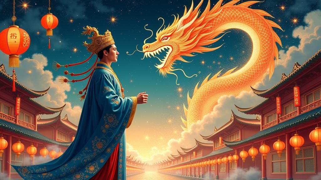 Chinese Dragon Dance in Folk Art Style