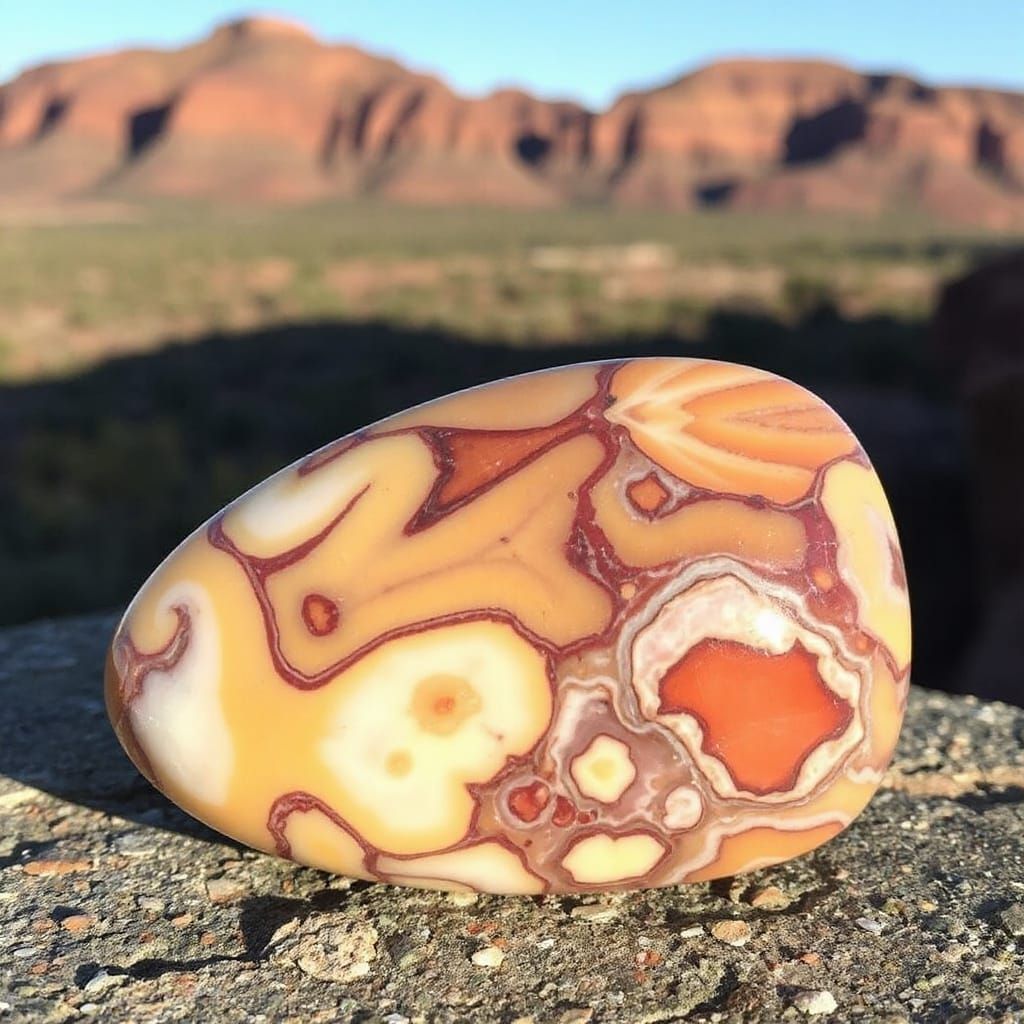 Polished Mookaite Gemstone in Kennedy Ranges Landscape