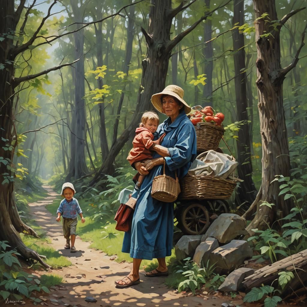 Surreal Dragon-Mom Figure in Whimsical Oil Painting Style