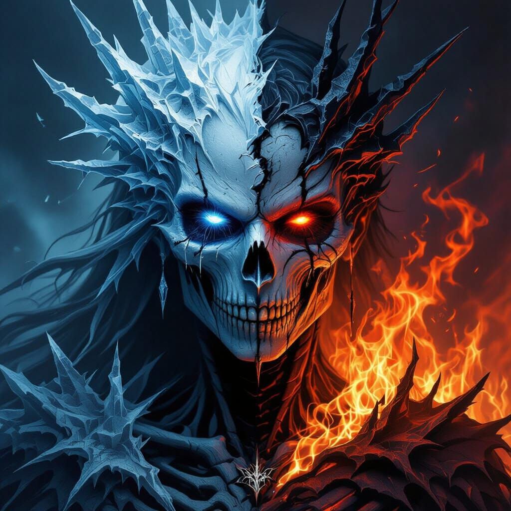 Terrifying Ice and Fire Goddess in Gothic Horror Style