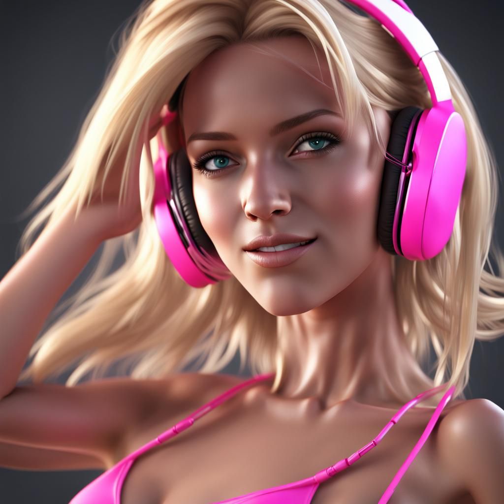 Blonde Girl Dancing with Pink Bikini: 3D Render
