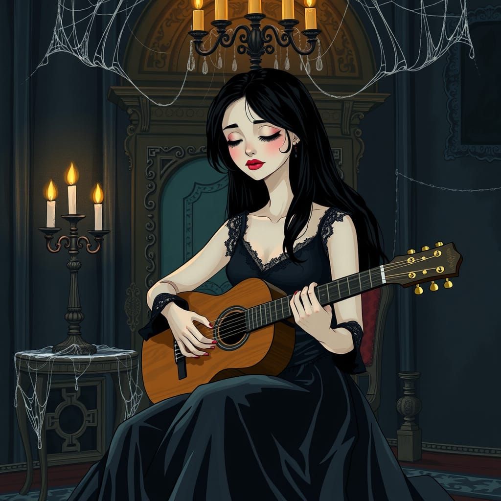 Ethereal Victorian Siren in Chiaroscuro Cartoon