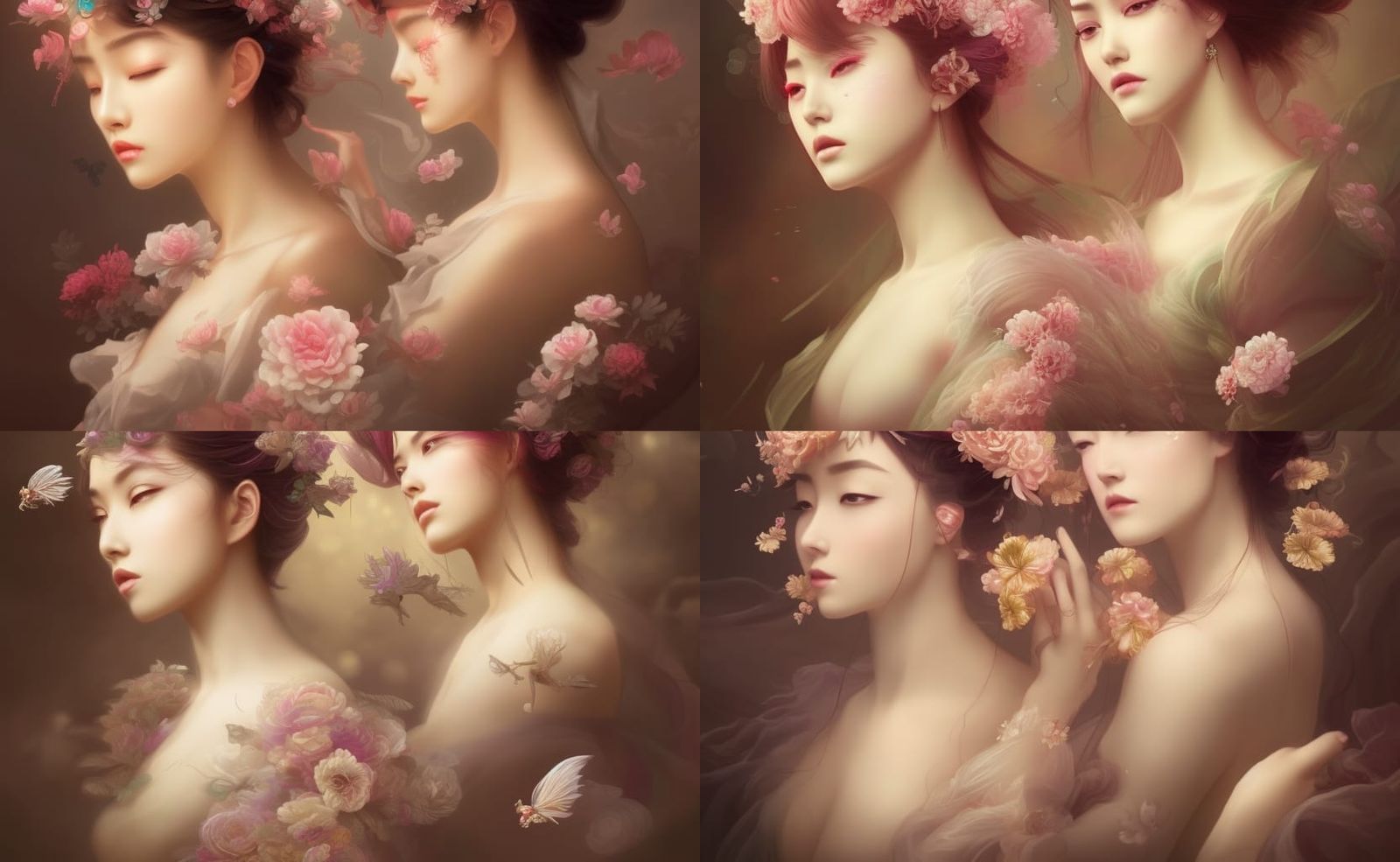 Asian Woman in Victorian Gown, Vaporwave Digital Art