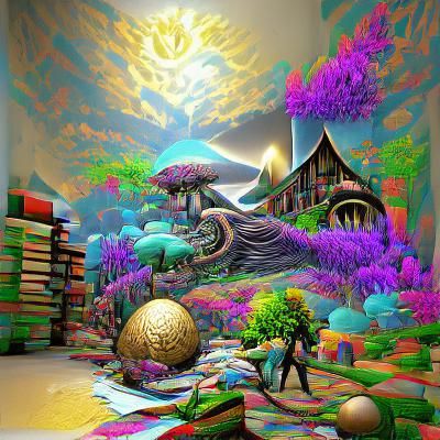 Surreal Artists' College in Psychedelic Woodcut Style